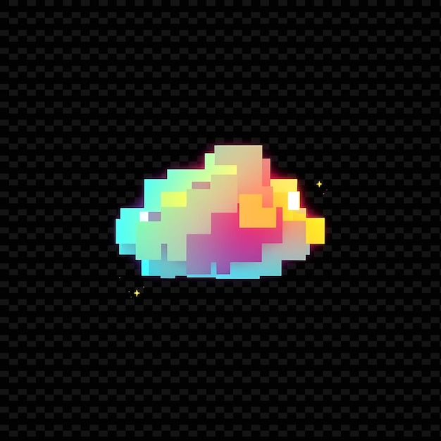 ブロック状のピクセルクラウド デジタルエッジと8ビットアーティファクト ネオン色彩 _Isolated_Neon_Object