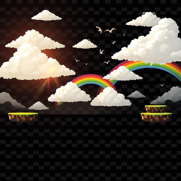 pixel clouds rainbows sunrays birds fluffy clouds with soft shading rainbows arching game asseta