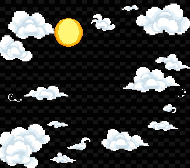 Pixel Flowing Cloud and Moon Frame Soft Clouds Floating Around the Edges PNG Chinese Frame Style