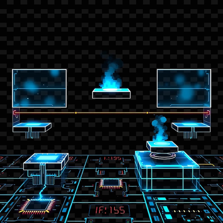 PSD pixel glass panels data streams microchips vents ground is composed of transparent gl game asseta