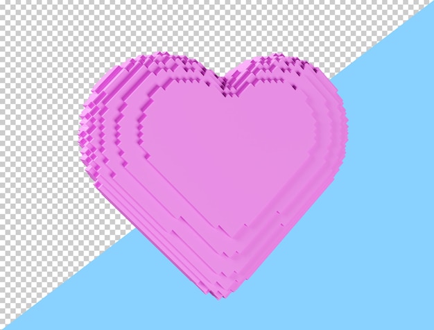 Pixel heart 3d render Pink arcade heart Koncepcja miłości i walentynek