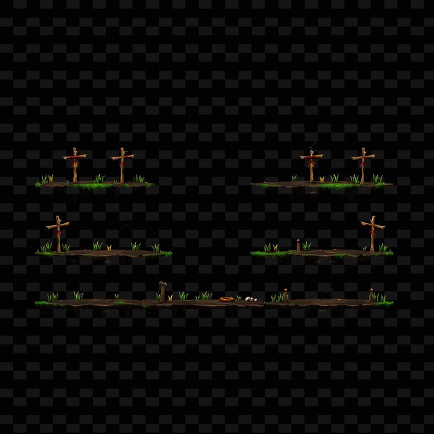 Pixel Muddy Fields Scarecrows Wooden Stakes Crows Muddy Fields With Uneven Ground Sca Game Assetr