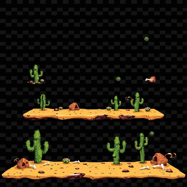 Pixel Sand Cacti Bones Tumbleweeds Grainy Sand With Subtle Shading Prickly Cacti w V Game Asseta