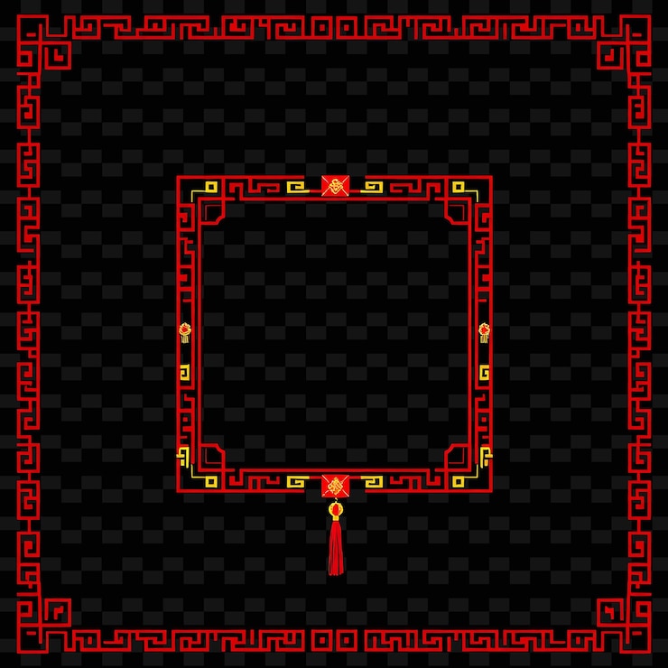PSD pixel square red and gold patterned frame intricate red envelopes hangin png chinese frame styleg