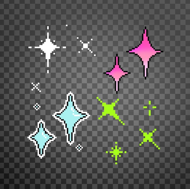 Pixel stijl 8bit object element vector set pixelated creatieve symbolen iconen