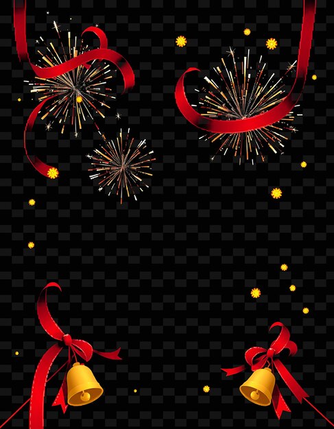Pixel Swirling Red and Black Ribbon Frame Firecrackers and Sparklers Twi PNG Chińskie style ramki