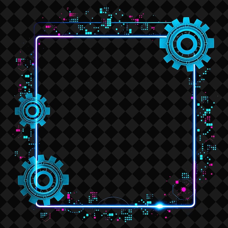 PSD pixelated frame on jet black background bursting with vivid and high isolated pixel frame game decor