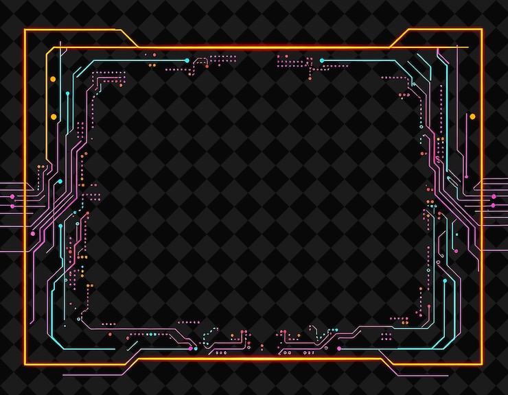 PSD pixelated frame on jet black background bursting with vivid and high isolated pixel frame game decor
