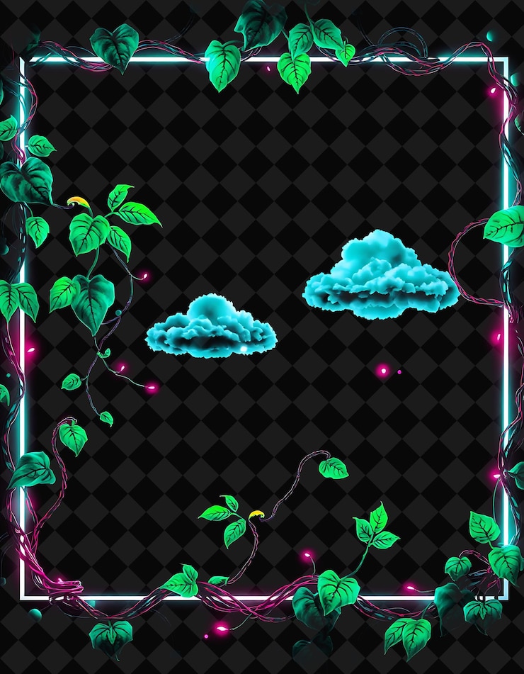 PSD pixelated frame on jet black background bursting with vivid and high isolated pixel frame game decor