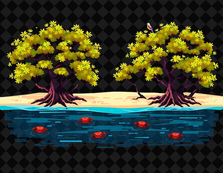 PSD pixelated frame on jet black background bursting with vivid and high isolated pixel frame game decor