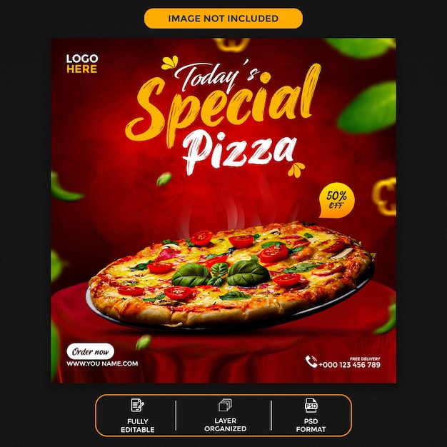 A pizza ad with a picture of a pizza on it