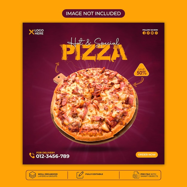 A pizza ad with a picture of a pizza on it