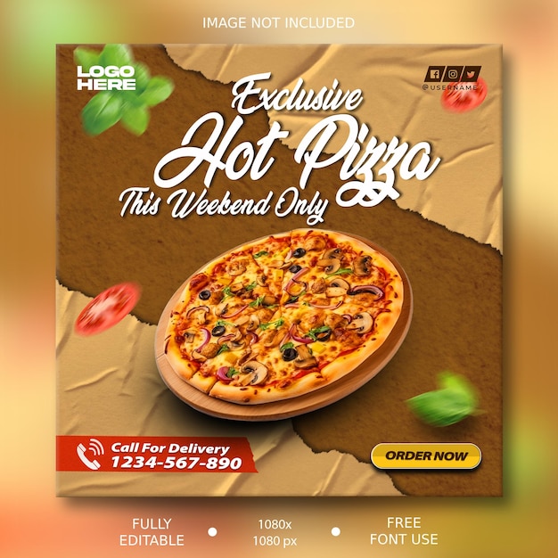 Рекламный баннер в социальных сетях для пиццы и ресторана