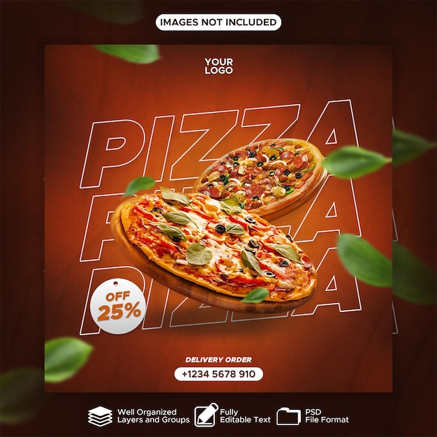 PSD pizza banner promotion design template for social media