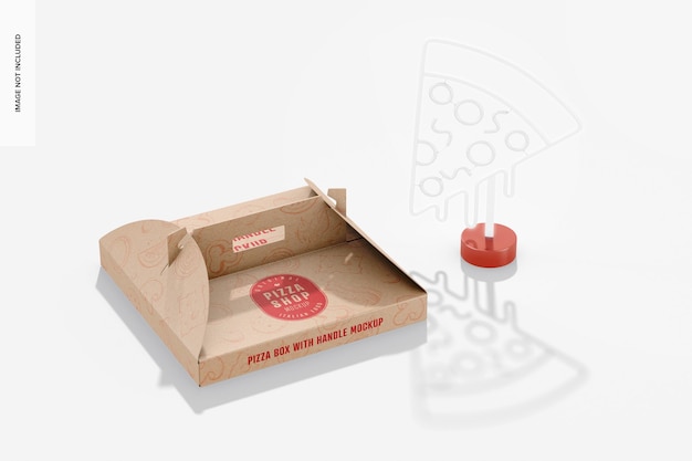 Scatola per pizza con prospettiva mockup maniglia