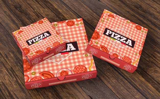 PSD mockup di scatole per pizza in diverse dimensioni