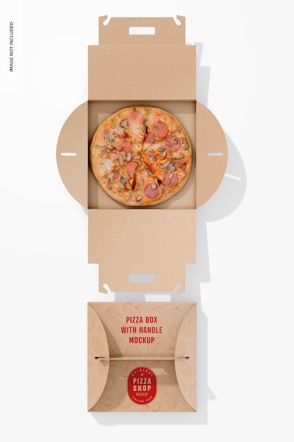 PSD 손잡이 목업 평면도가있는 피자 상자