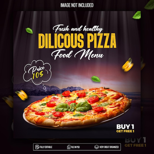 Pizza fast food promozione dei social media e modello di post design banner psd gratuite