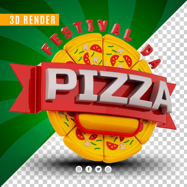 Pizza festival logo 3d per pizzeria premium psd