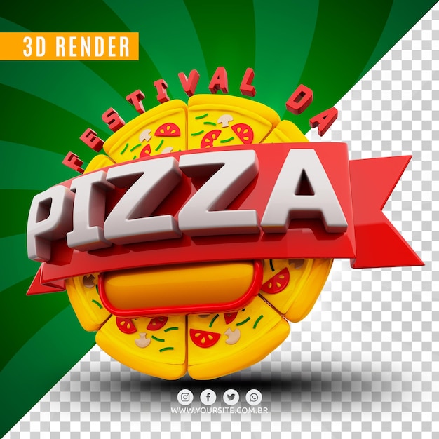PSD pizza festival 3d-logo voor pizzeria premium psd