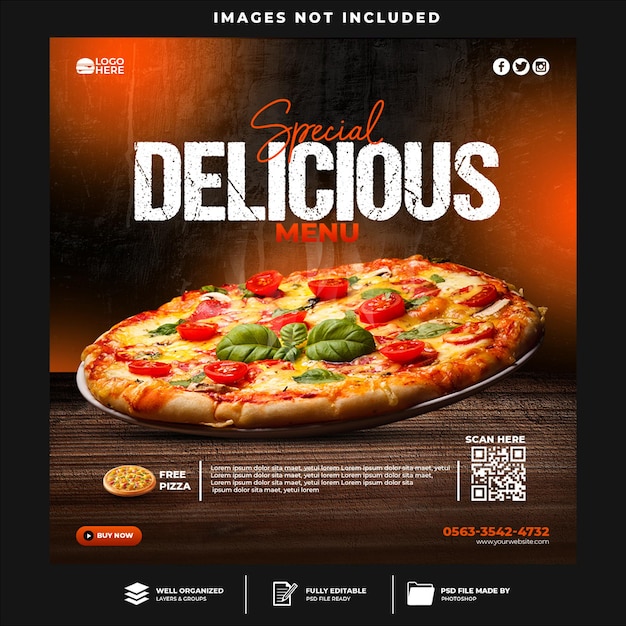 PSD pizza flyer social media post en webbannersjabloon