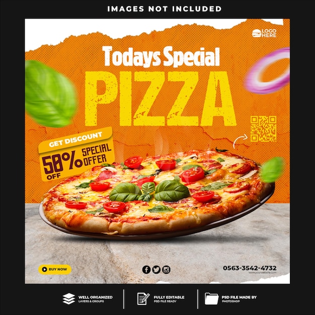 PSD pizza flyer social media post and web banner template