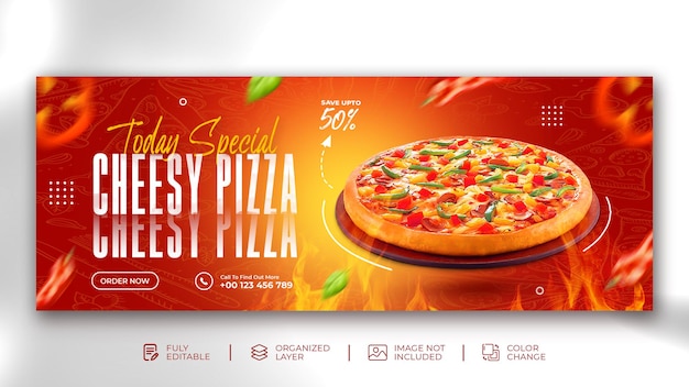 Menu di cibo per pizza e modello di banner di copertina di facebook del ristorante psd gratuito