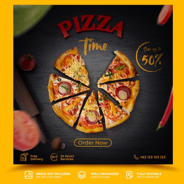 Pizza food menu and restaurant social media instagram square post template