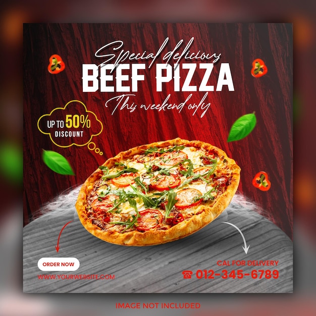 Banner di social media cibo pizza e modello di post instagram