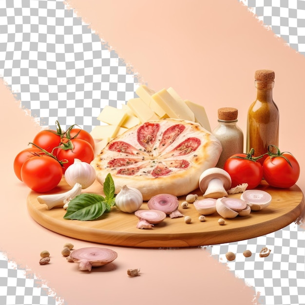 PSD pizza-ingrediënten doorzichtige achtergrond snijplank
