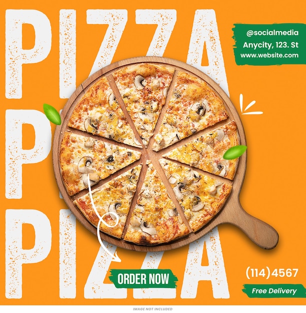 Pizza instagram post sjabloon psd ontwerp Sociale media vierkant voedsel pizza.