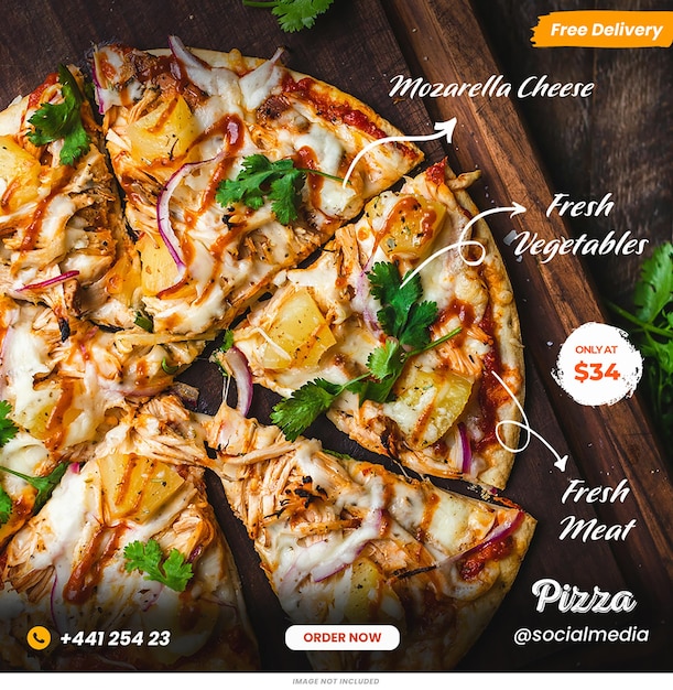 Pizza instagram post template psd design social media square food pizza