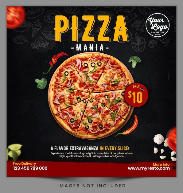 Премиум PSD-шаблон продвижения в социальных сетях Pizza Mania