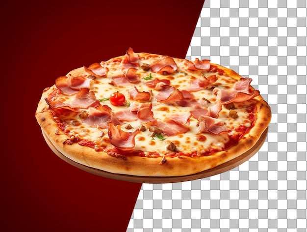 PSD pizza met een plakje vlees en kaas op een transparante achtergrond
