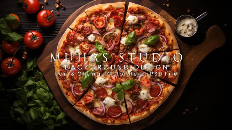 PSD pizza pepperoni z czerwoną cebulą i bazylią