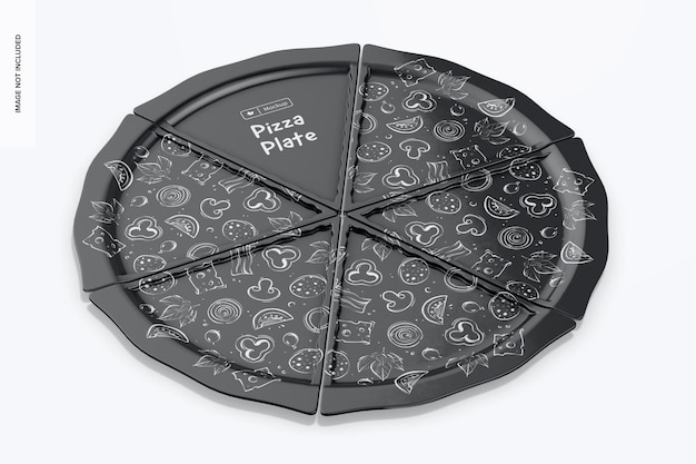 PSD pizza plates mockup, perspective view