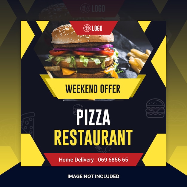 Pizza restaurant instagram post, square banner or flyer template