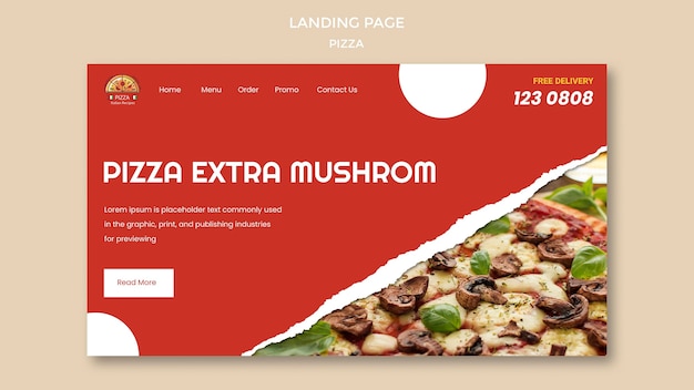 Modello di pagina di destinazione del ristorante pizzeria