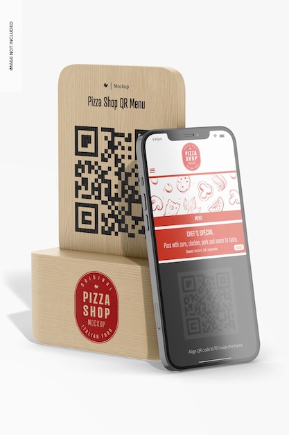 Мокап QR-меню пиццерии с телефоном