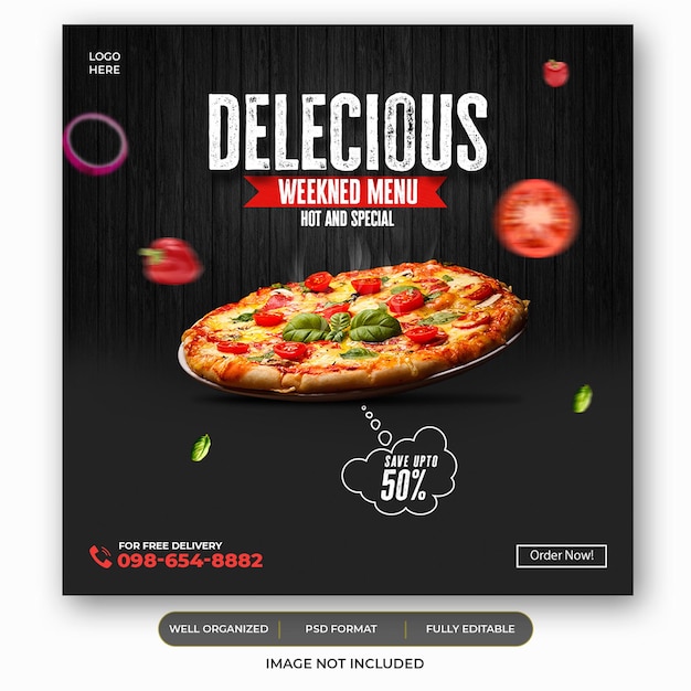 PSD pizza social media instagram post banner template