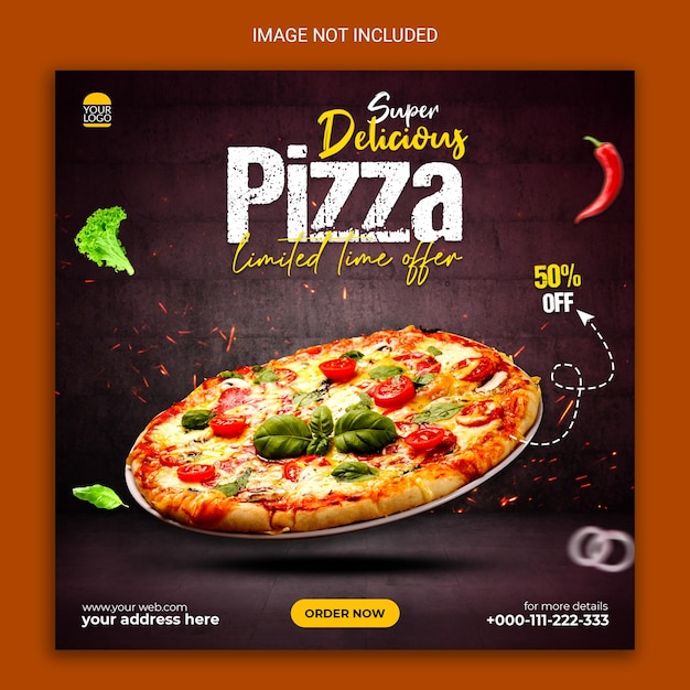 Design di banner per post sui social media della pizza.