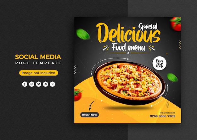 Pizza promozione sui social media e modello di progettazione post banner instagram