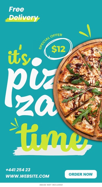 PSD pizza time thema instagram stories sjabloon psd ontwerp sociale media banner voedsel typografie