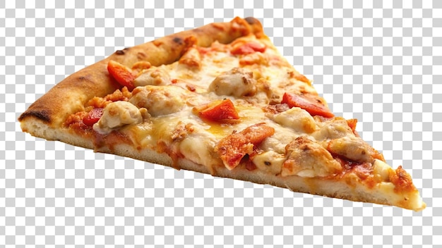 Pizza con formaggio di pollo e basilico isolato su uno sfondo trasparente
