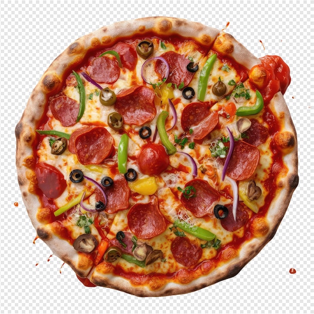 a pizza with pepperoni peppers and peppers