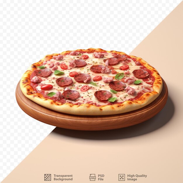 투명한 배경에 살라미 소시지가 놓인 피자