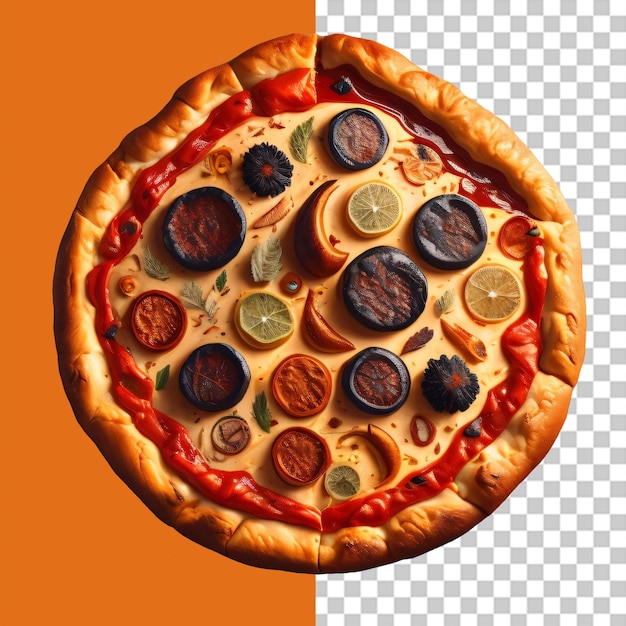 PSD a pizza with sausages and sausages on it