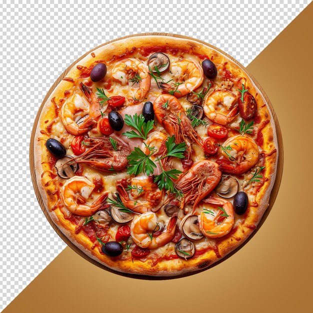 A pizza with shrimps and shrimp on it