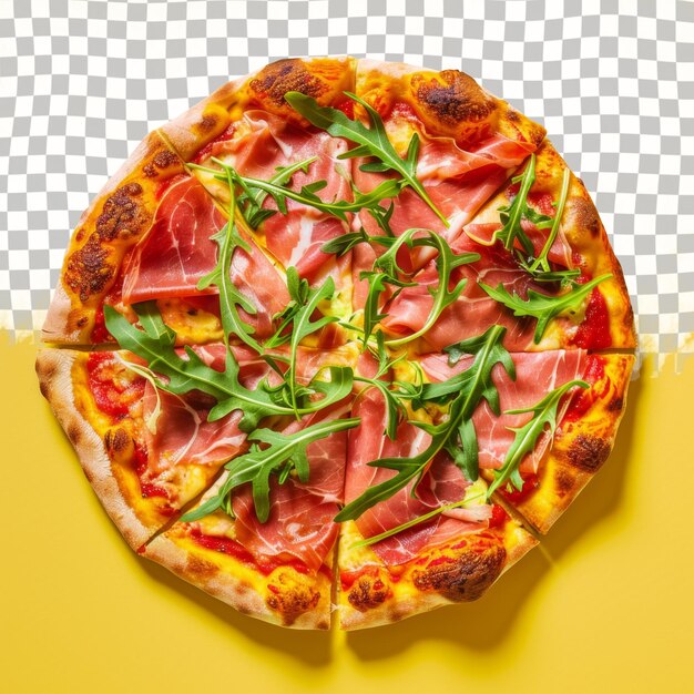 A pizza with a slice of pizza on it with basil leaves on it