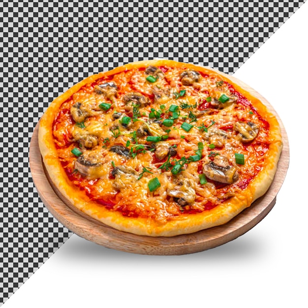 pizza z grzybami i zieloną cebulą